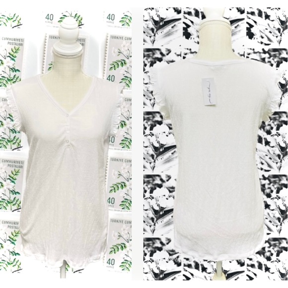 YOU SAY | M | Henley Ruffle Tank Gauze Top Bottom Button Stretch Pajama Set NWT - Picture 1 of 16